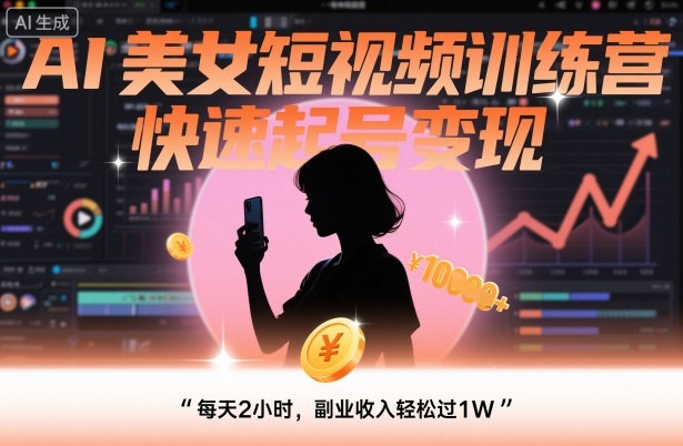AI美女短视频训练营，快速起号变现，每天2小时，副业收入轻松过1W-赛德副业库