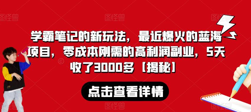 学霸笔记的新玩法，最近爆火的蓝海项目，零成本刚需的高利润副业，5天收了3000多【揭秘】-赛德副业库