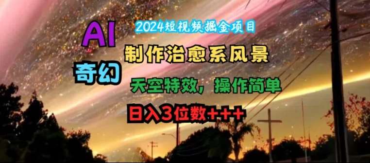 2024短视频掘金项目，AI制作治愈系风景，奇幻天空特效，操作简单，日入3位数【揭秘】-赛德副业库