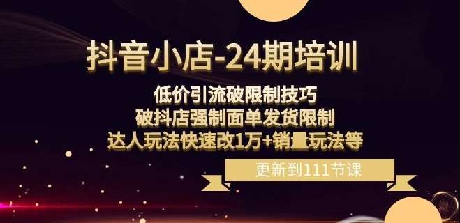 抖音小店-24期：低价引流破限制技巧，破抖店强制面单发货限制，达人玩法快速改1万+销量玩法等-赛德副业库