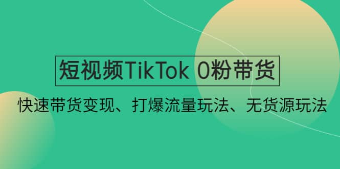 短视频TikTok 0粉带货:快速带货变现、打爆流量玩法、无货源玩法-赛德副业库