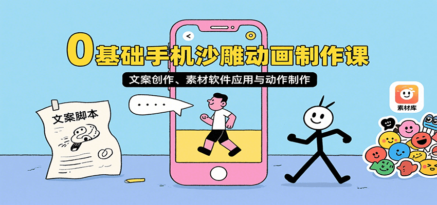 0基础手机沙雕动画制作课,文案创作、素材软件应用与动作制作-赛德副业库