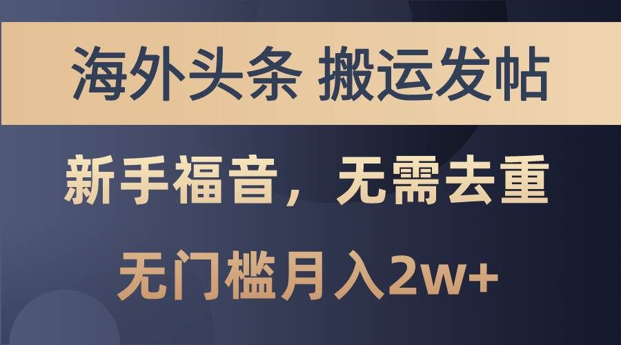 （10861期）海外头条搬运发帖，新手福音，甚至无需去重，无门槛月入2w+-赛德副业库