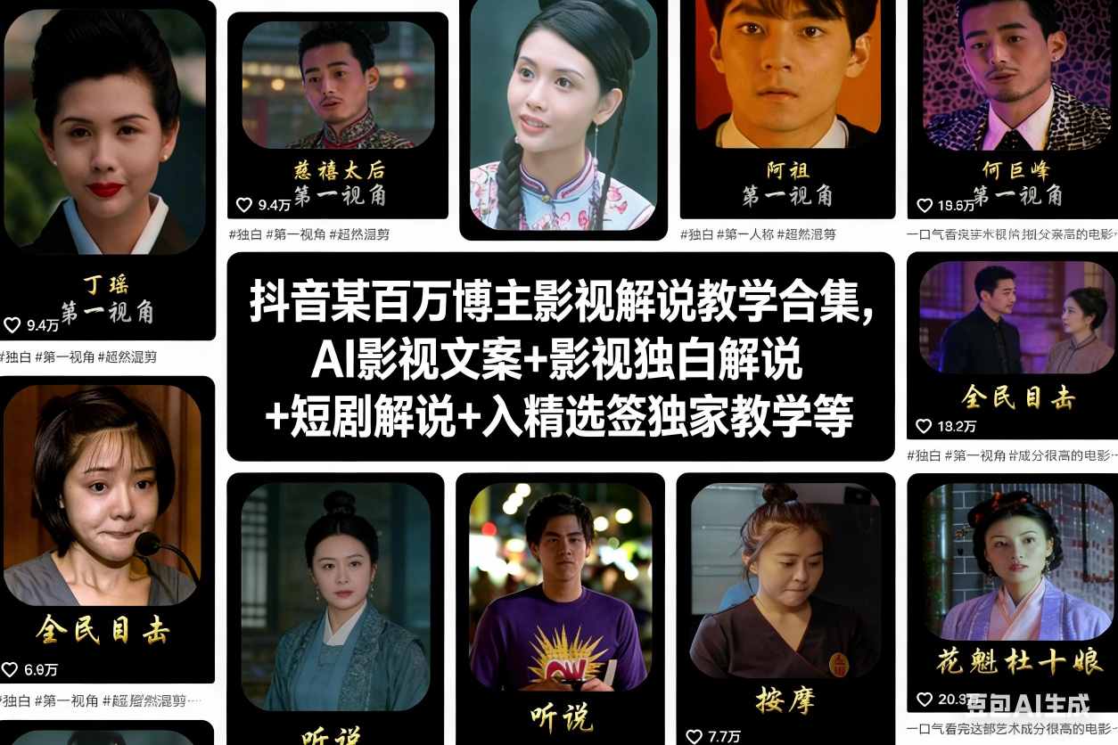 抖音某百万博主影视解说教学合集，AI影视文案+影视独白解说+短剧解说+入精选签独家教学等-赛德副业库