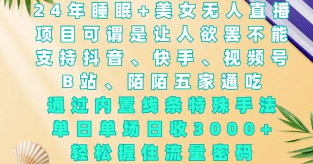 2024年睡眠+美女无人直播，通过内置线条特殊手法，单场日收3k+，轻松握住流量密码【揭秘】-赛德副业库