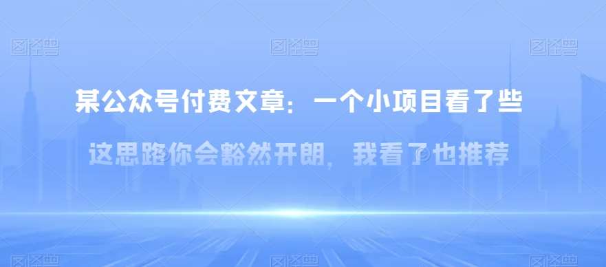 某公众号付费文章：一‮小个‬项目看了‮些这‬思‮你路‬会‮然豁‬开朗，我‮了看‬也推荐-赛德副业库