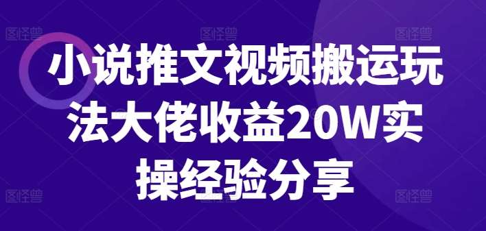 小说推文视频搬运玩法大佬收益20W实操经验分享-赛德副业库