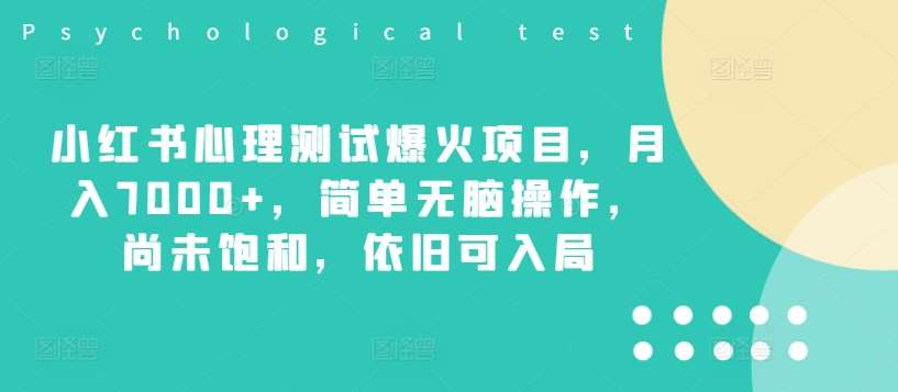 小红书心理测试爆火项目，月入7000+，简单无脑操作，尚未饱和，依旧可入局-赛德副业库