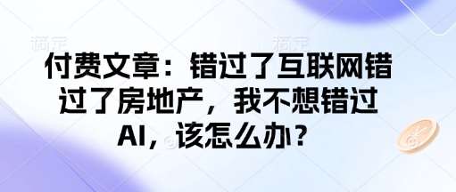 付费文章：错过了互联网错过了房地产，我不想错过AI，该怎么办？-赛德副业库