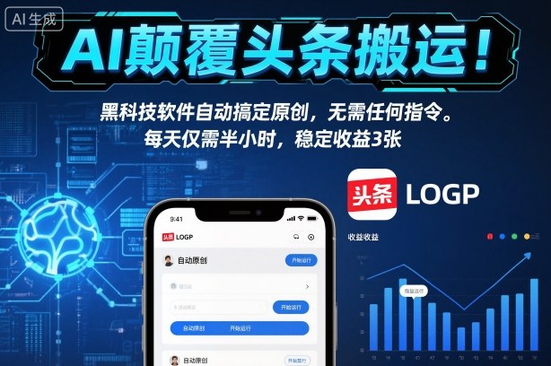 AI颠覆头条搬运！黑科技软件自动搞定原创，无需任何指令。每天仅需半小时，稳定收益3张【揭秘】-赛德副业库