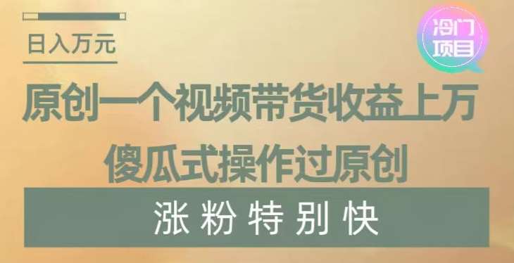 原创一个视频带货收益上万，傻瓜式操作过原创，几分钟做一个视频涨粉特别快【揭秘】-赛德副业库
