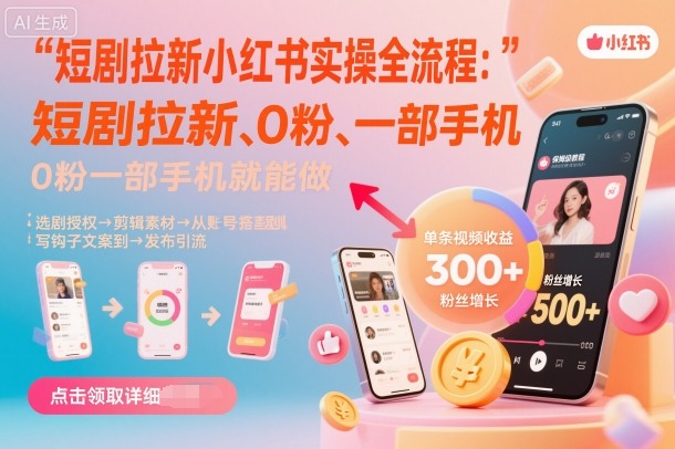 短剧拉新小红书实操全流程，0粉一部手机就可以做，详细教程-赛德副业库