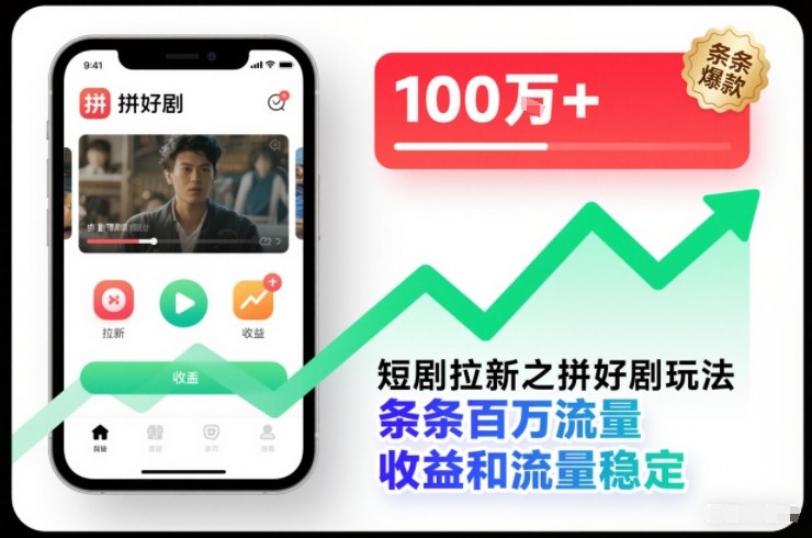 短剧拉新之拼好剧玩法，条条百万流量，收益和流量稳定-赛德副业库