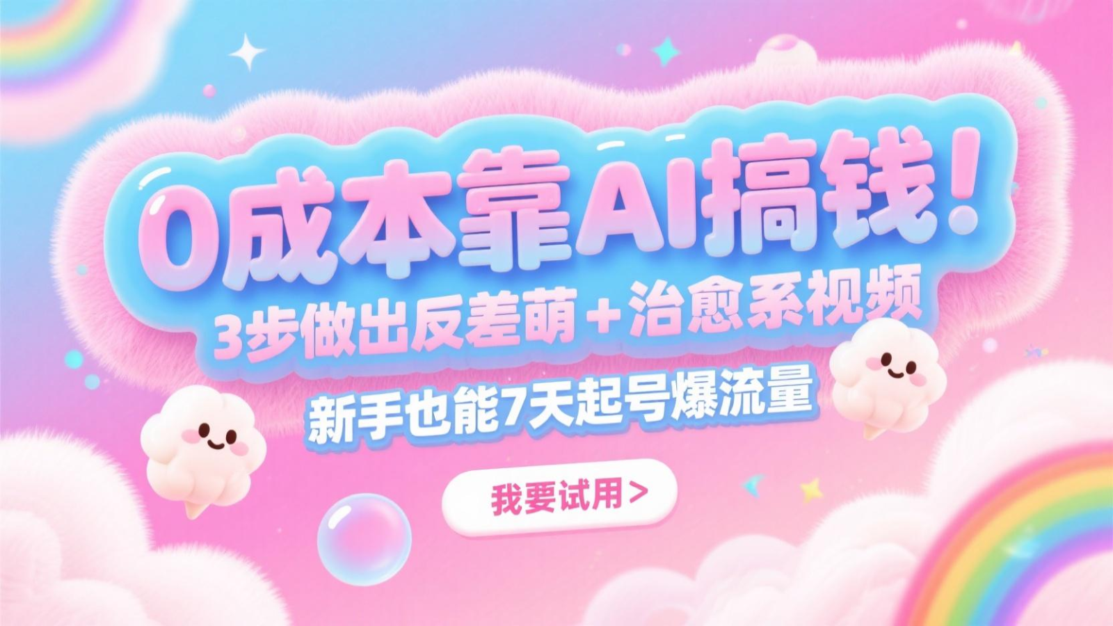 0成本靠AI搞钱!3步做出反差萌+治愈系视频,新手也能7天起号爆流量,月入5位数-赛德副业库