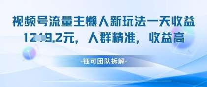 视频号流量主懒人新玩法，一天收益1k，人群精准收益高-赛德副业库