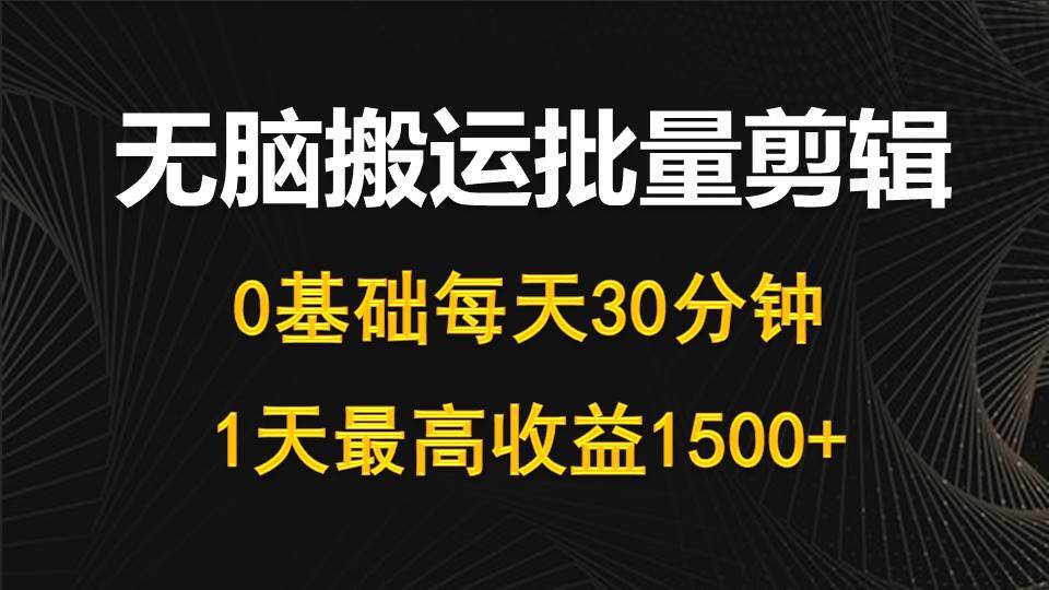 （10008期）每天30分钟，0基础无脑搬运批量剪辑，1天最高收益1500+-赛德副业库