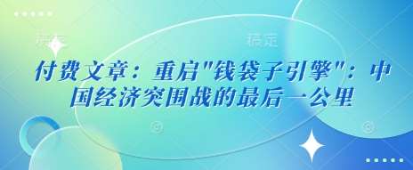 付费文章:重启”钱袋子引擎”:中国经济突围战的最后一公里-赛德副业库