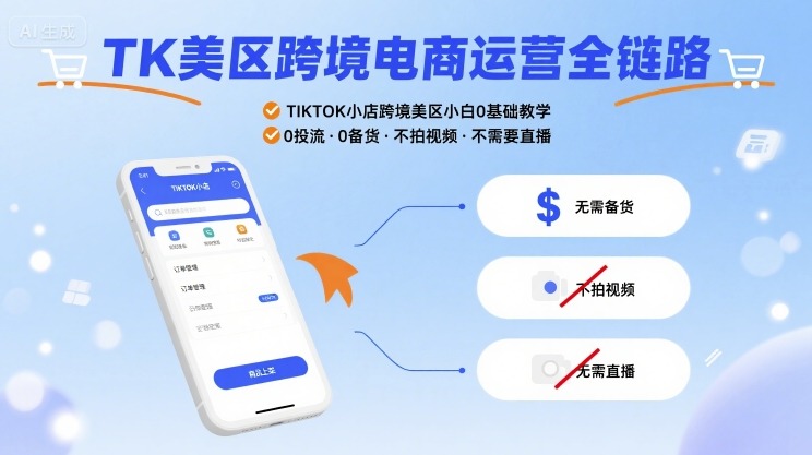 TK美区跨境电商运营全链路,TIKTOK小店跨境美区小白0基础教学,0投流0备货不拍视频不需要直播-赛德副业库