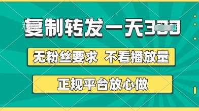 转发视频一天3张+，正规平台放心做，不看播放量，无粉丝要求，随时随地挣收益【揭秘】-赛德副业库