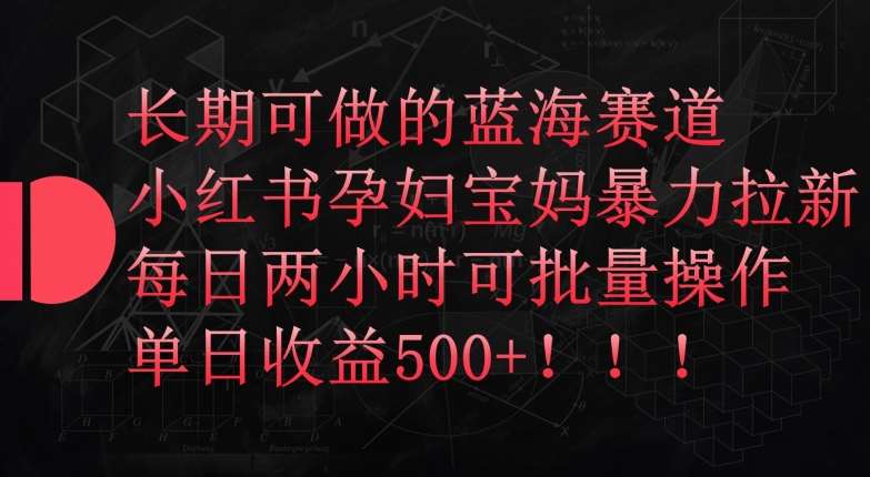长期可做的蓝海赛道，小红书孕妇宝妈暴力拉新玩法，每日两小时可批量操作，单日收益500+【揭秘】-赛德副业库