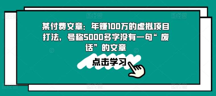 某付费文章：年赚100w的虚拟项目打法，号称5000多字没有一句“废话”的文章-赛德副业库
