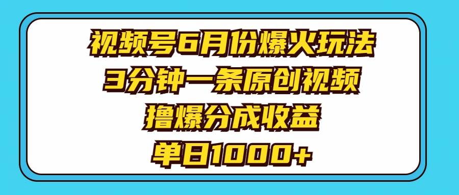 （11298期）视频号6月份爆火玩法，3分钟一条原创视频，撸爆分成收益，单日1000+-赛德副业库