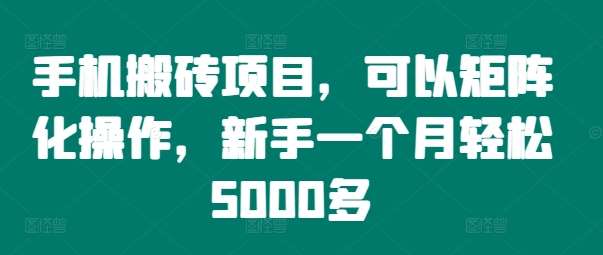 手机搬砖项目,可以矩阵化操作,新手一个月轻松5000多-赛德副业库