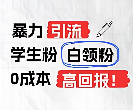 暴力引流学生粉白领粉，吊打以往垃圾玩法，0成本，高回报-赛德副业库