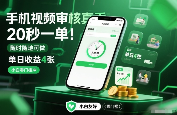 手机视频审核真香!20秒一单,随时随地可做,单日收益4张,小白零门槛冲【揭秘】-赛德副业库