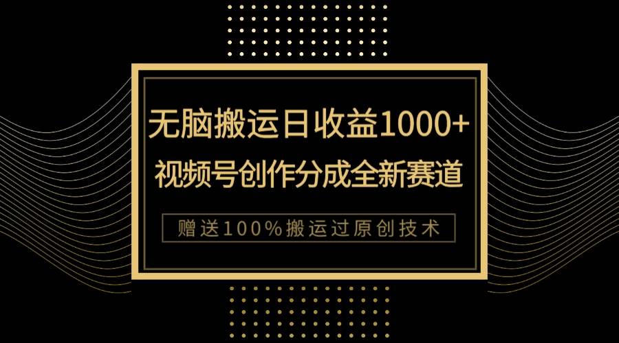 （7736期）单日收益1000+，新类目新赛道，视频号创作分成无脑搬运100%上热门-赛德副业库