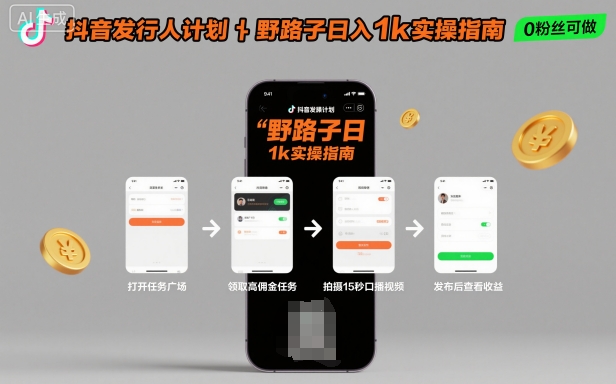 抖音发行人计划全新野路子玩法，随时随地，只要有手机，就能操作，日入1k+【揭秘】-赛德副业库