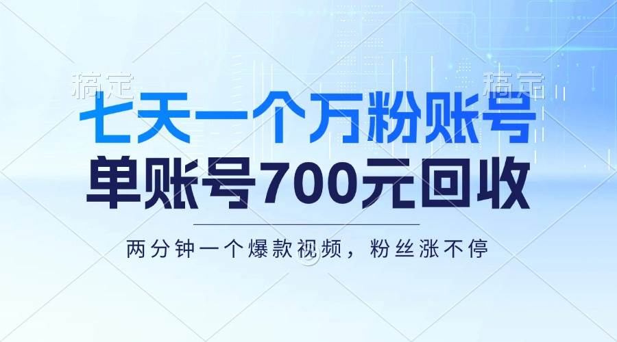 （13062期）七天一个万粉账号，新手小白秒上手，单账号回收700元，轻松月入三万＋-赛德副业库