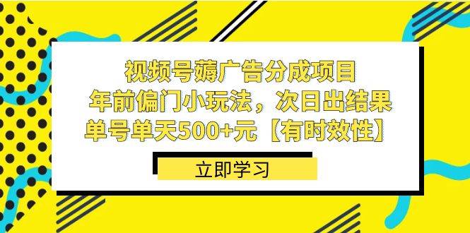 视频号薅广告分成项目，年前偏门小玩法，次日出结果，单号单天500+元【有时效性】-赛德副业库