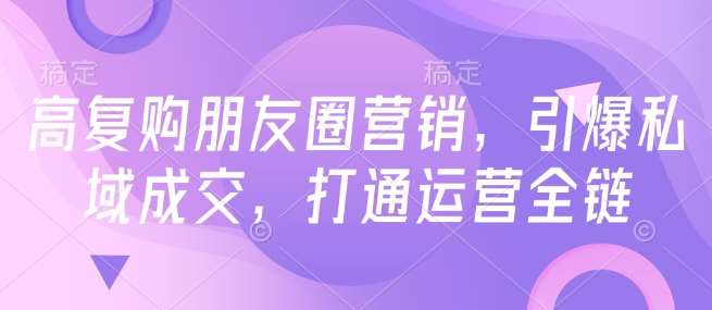 高复购朋友圈营销，引爆私域成交，打通运营全链-赛德副业库
