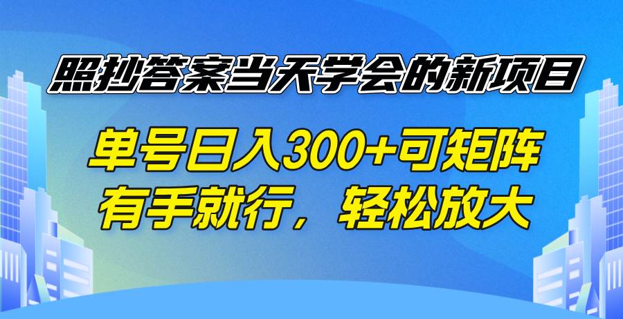 (14246期)照抄答案当天学会的新项目,单号日入300 +可矩阵,有手就行,轻松放大-赛德副业库
