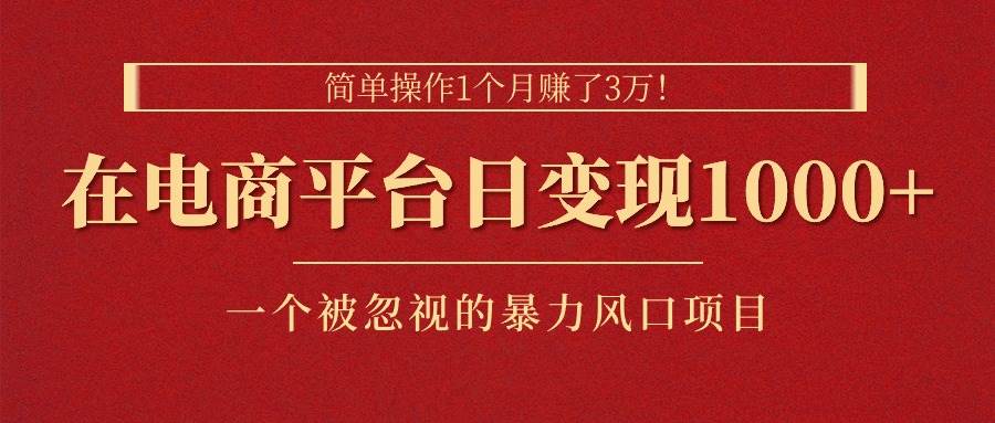 （11160期）简单操作1个月赚了3万！在电商平台日变现1000+！一个被忽视的暴力风口...-赛德副业库