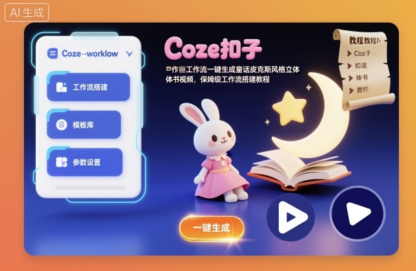 Coze扣子工作流一键生成童话皮克斯风格立体书视频，保姆级工作流搭建教程-赛德副业库