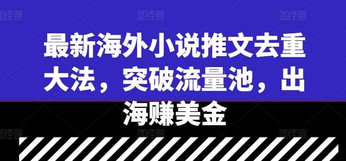 最新海外小说推文去重大法，突破流量池，出海赚美金-赛德副业库