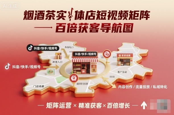 烟酒茶实体店短视频矩阵百倍获客导航图-赛德副业库
