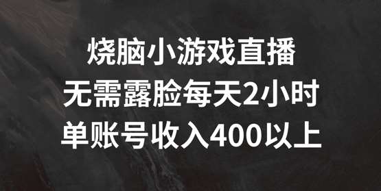 烧脑小游戏直播，无需露脸每天2小时，单账号日入400+【揭秘】-赛德副业库