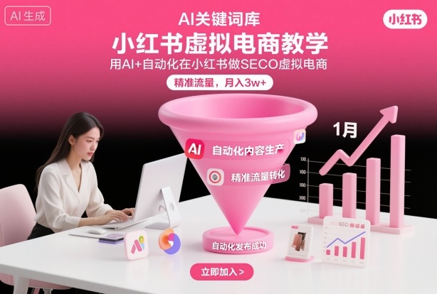 小红书虚拟电商项目，用AI+自动化在小红书做SEO虚拟电商，精准流量，月入3w+-赛德副业库