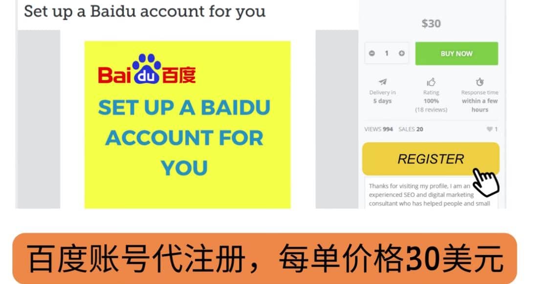代注册百度账号+代提交赚钱，每天3分钟，轻松赚30美元+20美元-赛德副业库