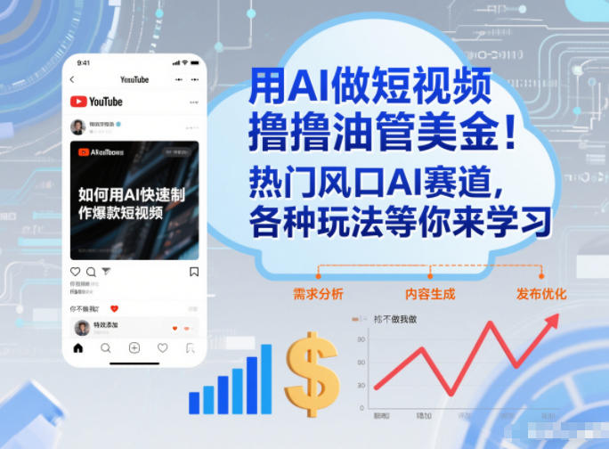 用AI做短视频撸油管美金,热门风口AI赛道,你不做我做,各种玩法等你来学习-赛德副业库