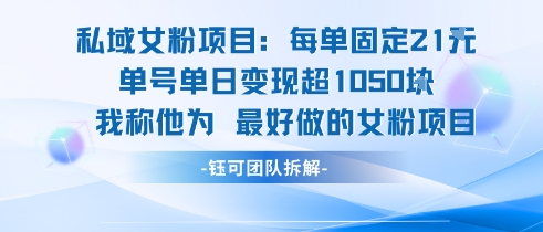 私域女粉项目：每单固定21块，单日变现超1k+，最好做的女粉项目-赛德副业库