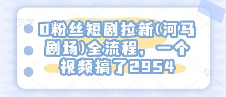 0粉丝短剧拉新(河马剧场)全流程，一个视频搞了2954-赛德副业库