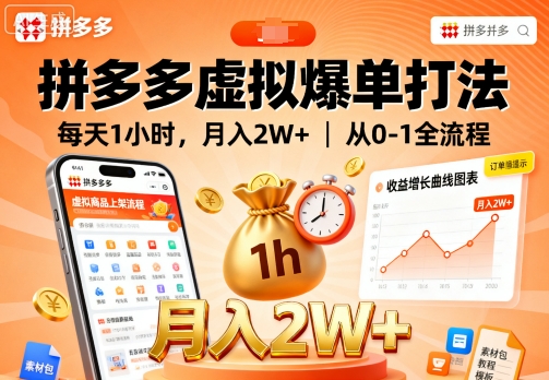 拼多多虚拟爆单打法，每天1小时，月入2W+，从0-1全流程-赛德副业库