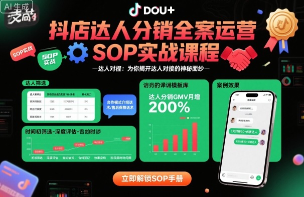 抖店达人分销全案运营SOP实战课程,为你揭开达人对接的神秘面纱-赛德副业库