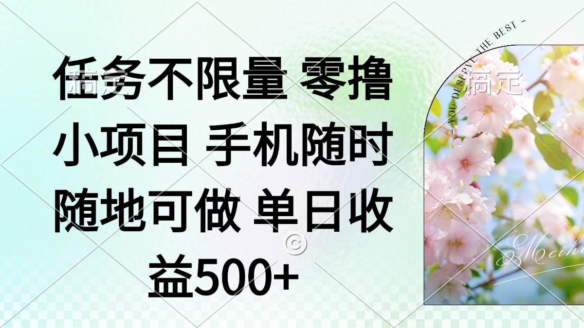（14391期）零撸小项目 手机随时可做 任务不限量 单日收益500＋-赛德副业库