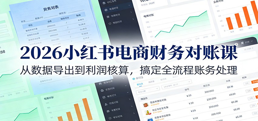 2026小红书电商财务对账课:从数据导出到利润核算,搞定全流程账务处理-赛德副业库