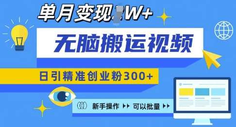 无脑搬运视频号可批量复制，新手即可操作，日引精准创业粉300+，月变现过W 【揭秘】-赛德副业库